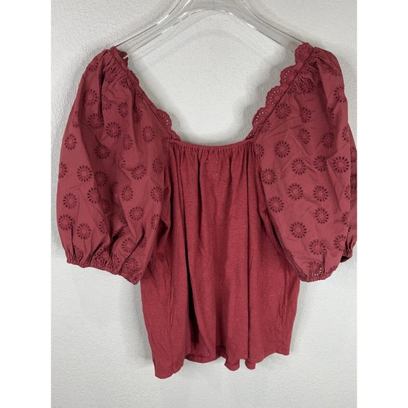 La Vie Rebecca Taylor Womens Blouse Top Small Red Eyelet Puff Sleeve Boho Retro - Picture 8 of 14
